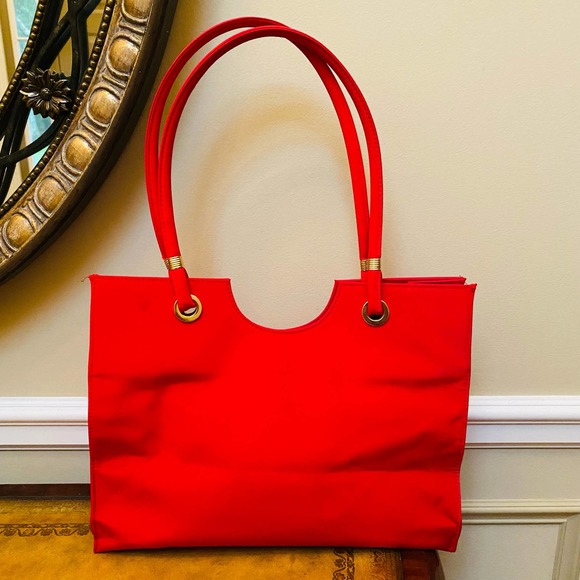 Giorgio Beverly Hills Large Bag Red Fabric Double Straps NEW - Picture 3 of 4